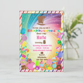 Candy Thema, Schokolade, Goldene Karte, Regenbogen Einladung (Stehend Vorderseite)