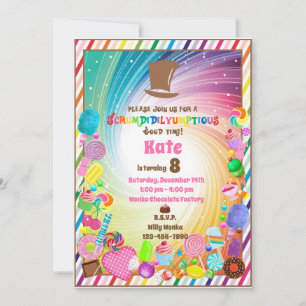 Candy-Thema, Schokolade, goldenes Ticket, Regenbog Einladung