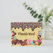 Candy-Thema, Schokolade, rosa blaue Sprinklen Postkarte (Stehend Vorderseite)