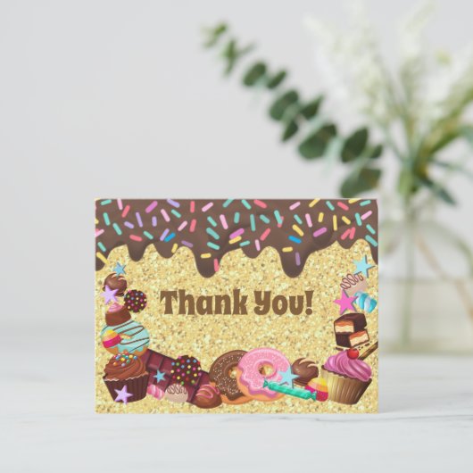 Candy-Thema, Schokolade, rosa blaue Sprinklen Postkarte (Stehend Vorderseite)