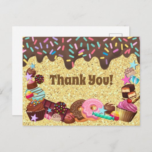 Candy-Thema, Schokolade, rosa blaue Sprinklen Postkarte (Vorne/Hinten)