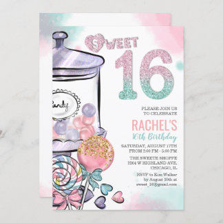 Candy Thema Sweet 16 Geburtstag Einladung