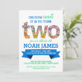 Candy Theme 2. Geburtstag Party Sprinkles BLAU Einladung (Stehend Vorderseite)