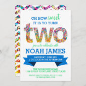 Candy Theme 2. Geburtstag Party Sprinkles BLAU Einladung (Vorne/Hinten)