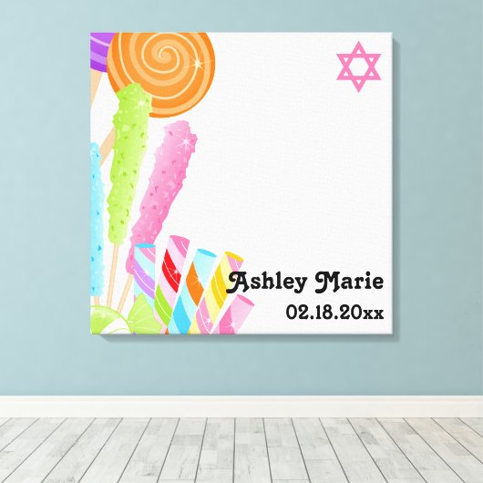 Candy Theme Bat Mitzvah Sign in Leinwanddruck (Insitu (Holzboden))