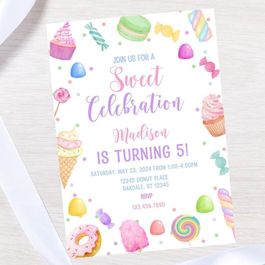 Candy theme Birthday Invitation template, Candylan Einladung