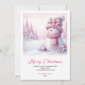 Candy themed pink snowman kids card digital edit feiertagskarte (Vorderseite)