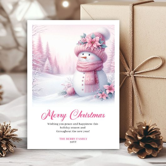 Candy themed pink snowman kids card digital edit feiertagskarte