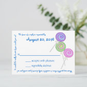 Candy Treasures Blue Text Response Card RSVP Karte (Stehend Vorderseite)