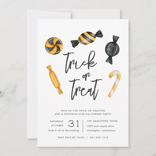 Candy Trick oder Treat Halloween-Party Einladung (Vorderseite)