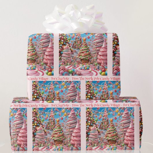 Candy Village Add Girl's Name Rosa Weihnachten Geschenkpapier