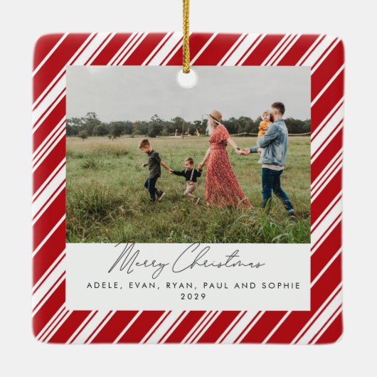 Candycane Stripe Merry Christmas Keramikornament (Rückseite)