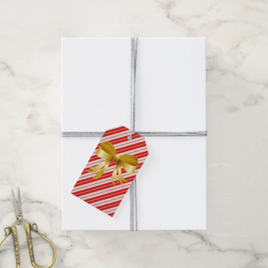 Candycane Stripe mit Gold Bow Geschenkanhänger (Mit Garn)