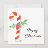 Candycane With Holly Feiertagskarte (Vorderseite)