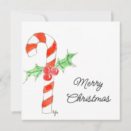 Candycane With Holly Feiertagskarte