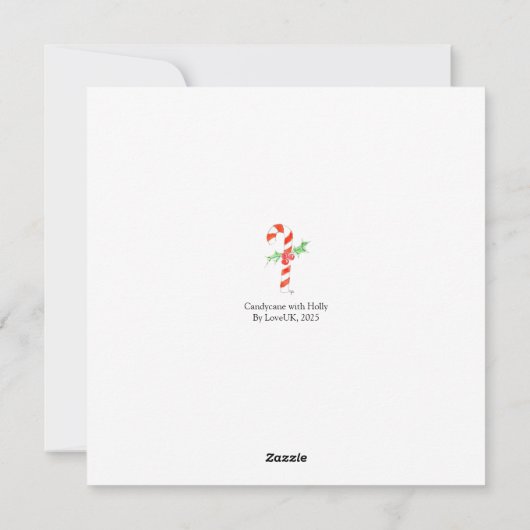 Candycane With Holly Feiertagskarte (Rückseite)