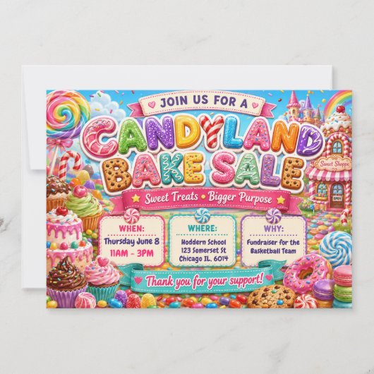 Candyland Backverkaufsdesign Einladung (Vorderseite)