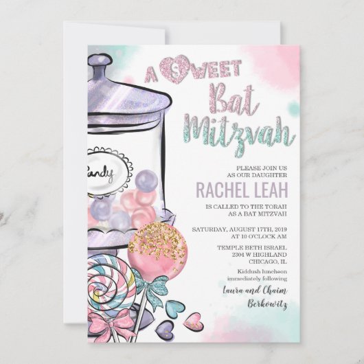 Candyland Bat Mitzvah Einladung (Vorderseite)