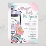 Candyland Bat Mitzvah Einladung<br><div class="desc">Candyland Candy Lollipop Candy Jar Gumballs Wasserfarbe Glitzer Bat Mitzvah Einladung // PASSUNG RSVP KARTE IN SHOP //</div>