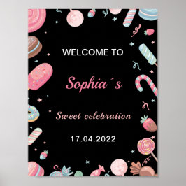 Candyland Birthday Begrüßungszeichen Rosa und Schw Poster