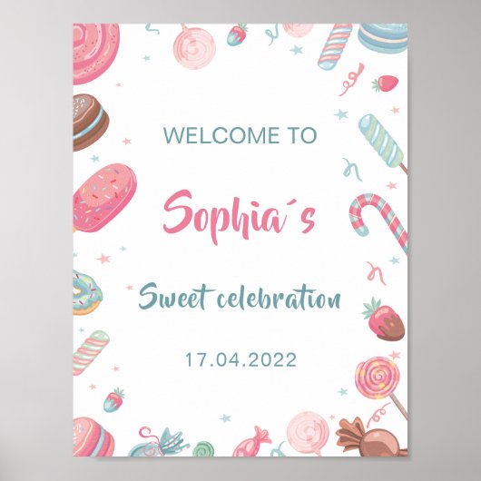 Candyland Birthday Welcome Sign Poster (Vorne)