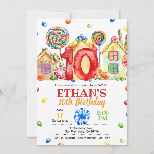 Candyland Candy Einladung für Candy Theme - 10. (Vorderseite)