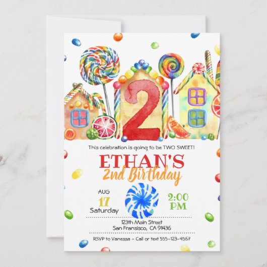 Candyland Candy Einladung für Candy Theme - 2. (Vorderseite)