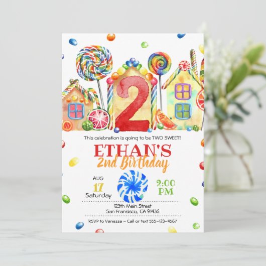 Candyland Candy Einladung für Candy Theme - 2. (Stehend Vorderseite)