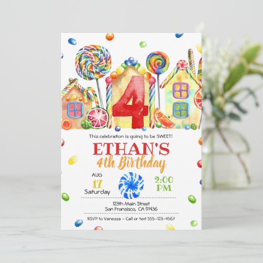 Candyland Candy Einladung für Candy Theme - 4. (Stehend Vorderseite)