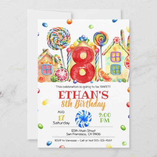 Candyland Candy Einladung für Candy Theme - 8. (Vorderseite)