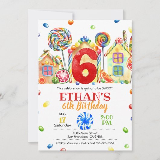 Candyland Candy Einladung zum Candy Theme - 6. (Vorderseite)