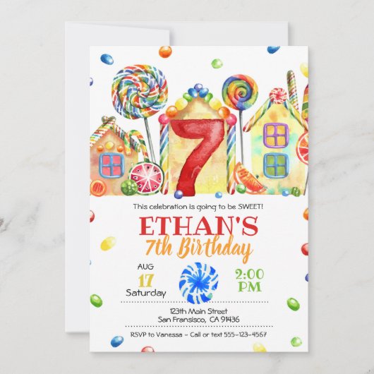 Candyland Candy Einladung zum Candy Theme - 7. (Vorderseite)