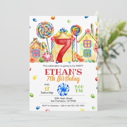 Candyland Candy Einladung zum Candy Theme - 7. (Stehend Vorderseite)