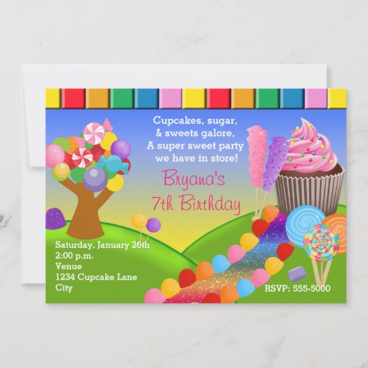 Candyland Candy Land Sweet Cupcakes Einladung (Vorderseite)