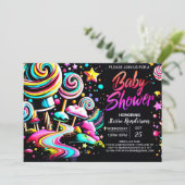 Candyland Charm Baby Dusche Einladung (Stehend Vorderseite)