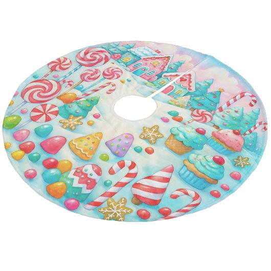 Candyland Christmas Tree Skirt Fleece Weihnachtsbaumdecke (Schrägansicht)