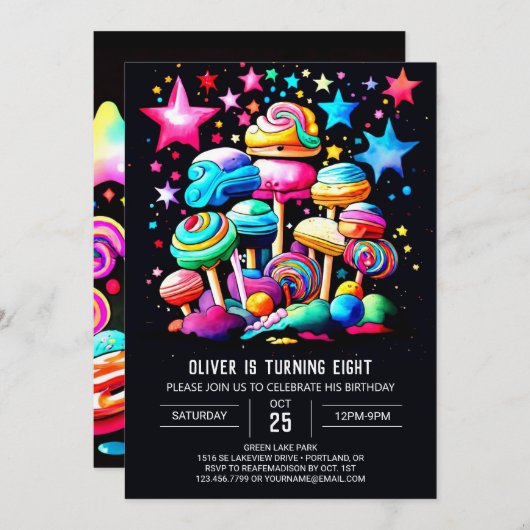 Candyland Editable Birthday Einladung (Vorne/Hinten)