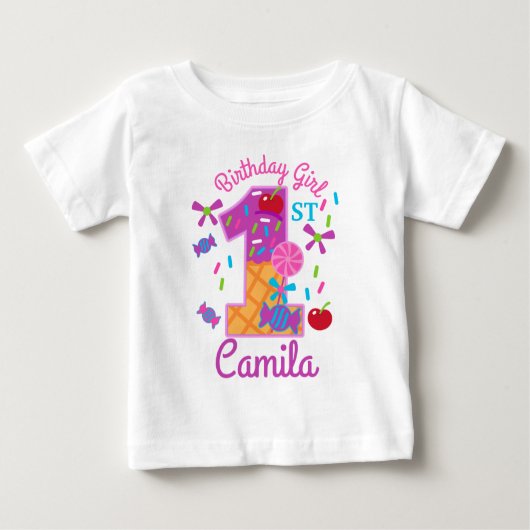 Candyland First Birthday Lollipop Baby T-shirt (Vorderseite)
