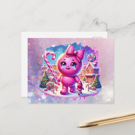 CandyLand GumDrop Feiertagspostkarte (Vorderseite/Rückseite Beispiel)