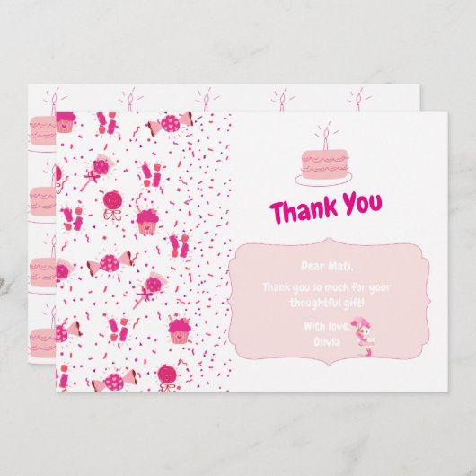 Candyland Kindergeburtstag Geschenkgutschrift Dankeskarte (Vorne/Hinten)