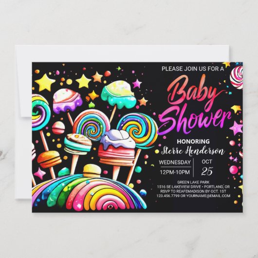Candyland Niedliche Babydusche Einladung (Vorderseite)