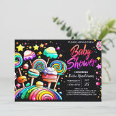 Candyland Niedliche Babydusche Einladung (Stehend Vorderseite)