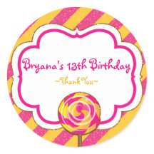 Candyland Pink & Yellow Lollipop Party Stickers