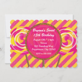 Candyland Pink & Yellow Lollipops Geburtstagsparty Einladung