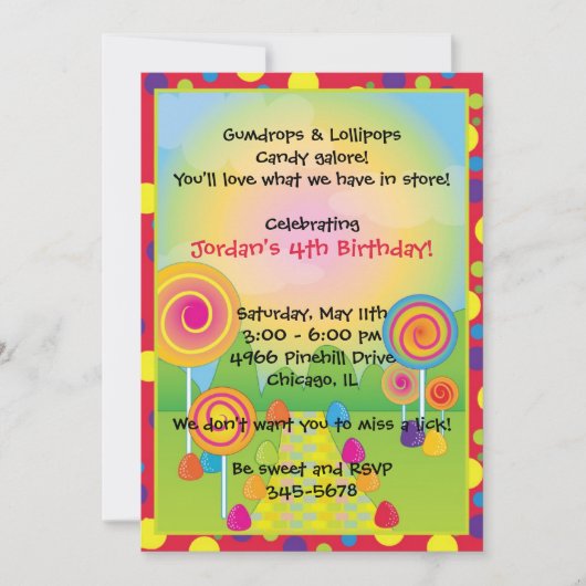 Candyland: Red Sugary Sweet Lollipops Candy Einladung (Vorderseite)
