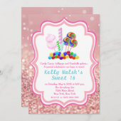 Candyland Rose Gold Glitzer Sweet 16 Einladung (Vorne/Hinten)