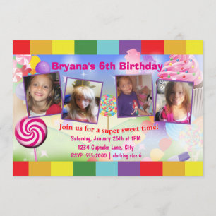 Candyland süße Geburtstagsfeier 4 Foto-Einladung Einladung