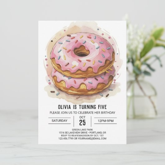 Candyland Süßigkeiten Donuts Geburtstag Einladung (Stehend Vorderseite)