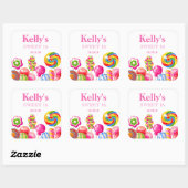 Candyland Süßigkeiten Thema Sweet 16 Gefallen Labe Quadratischer Aufkleber (Blatt)