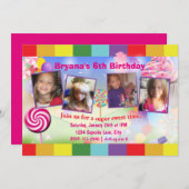 Candyland Sweet Birthday Party 4 Foto Einladung (Vorne/Hinten)